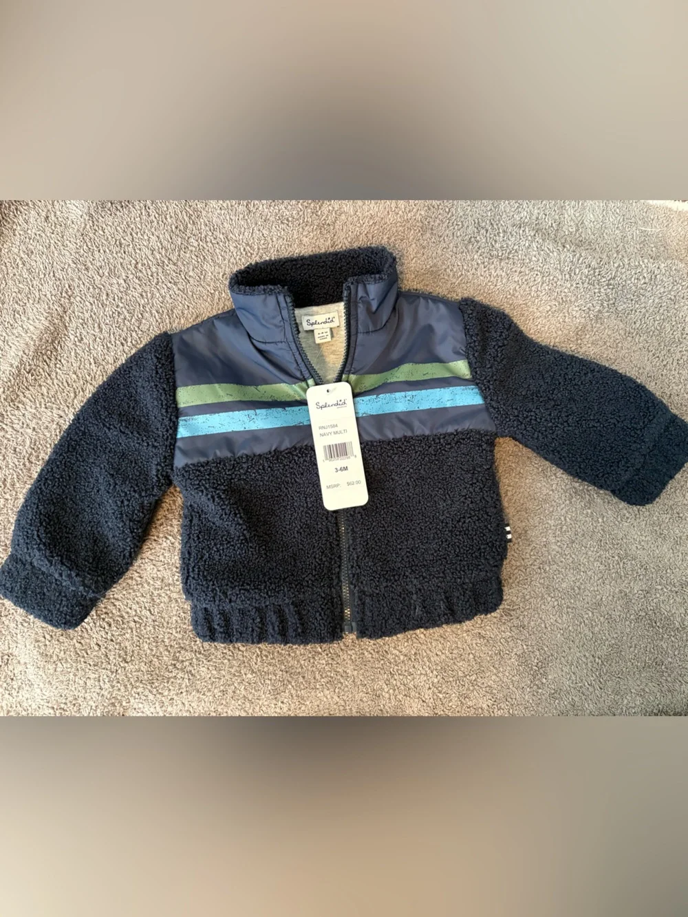 NWT Splendid Baby Boys Racing Stripe Sherpa Jacket Navy 3-6M
